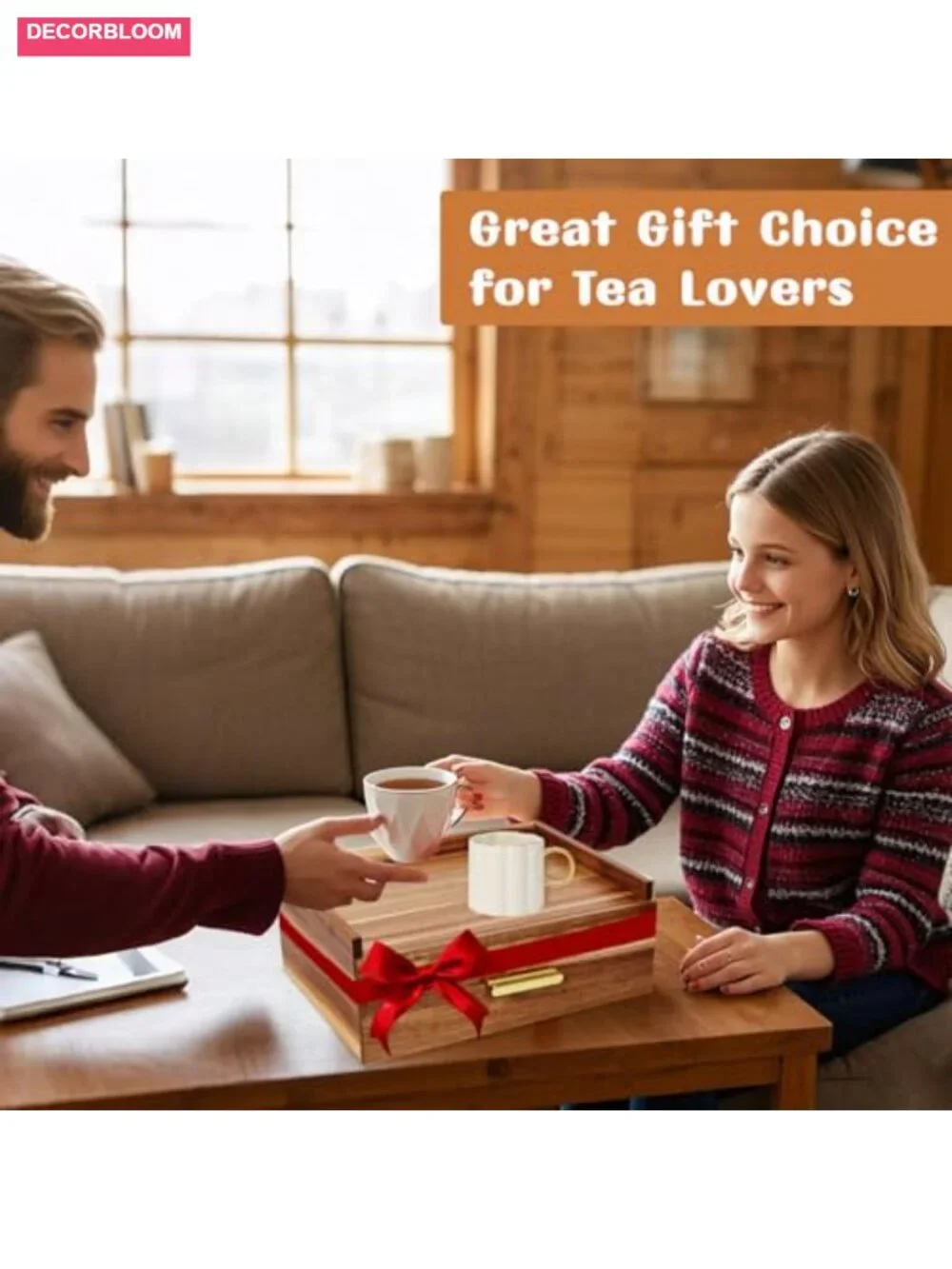 Acacia Wood Tea Bag Organizer with 12 Compartments Drawer